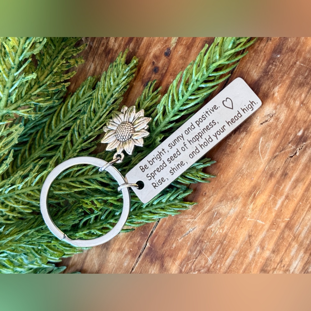 Sunflower Charm Keychain with Inspirational Message
